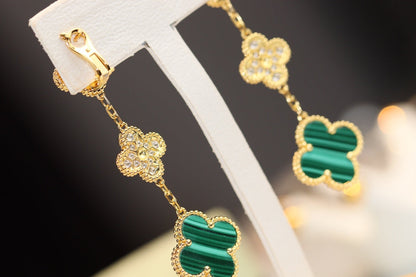 [vivabelle]CLOVER EARRINGS GOLD MALACHITE DIAMOND 3 MOTIF