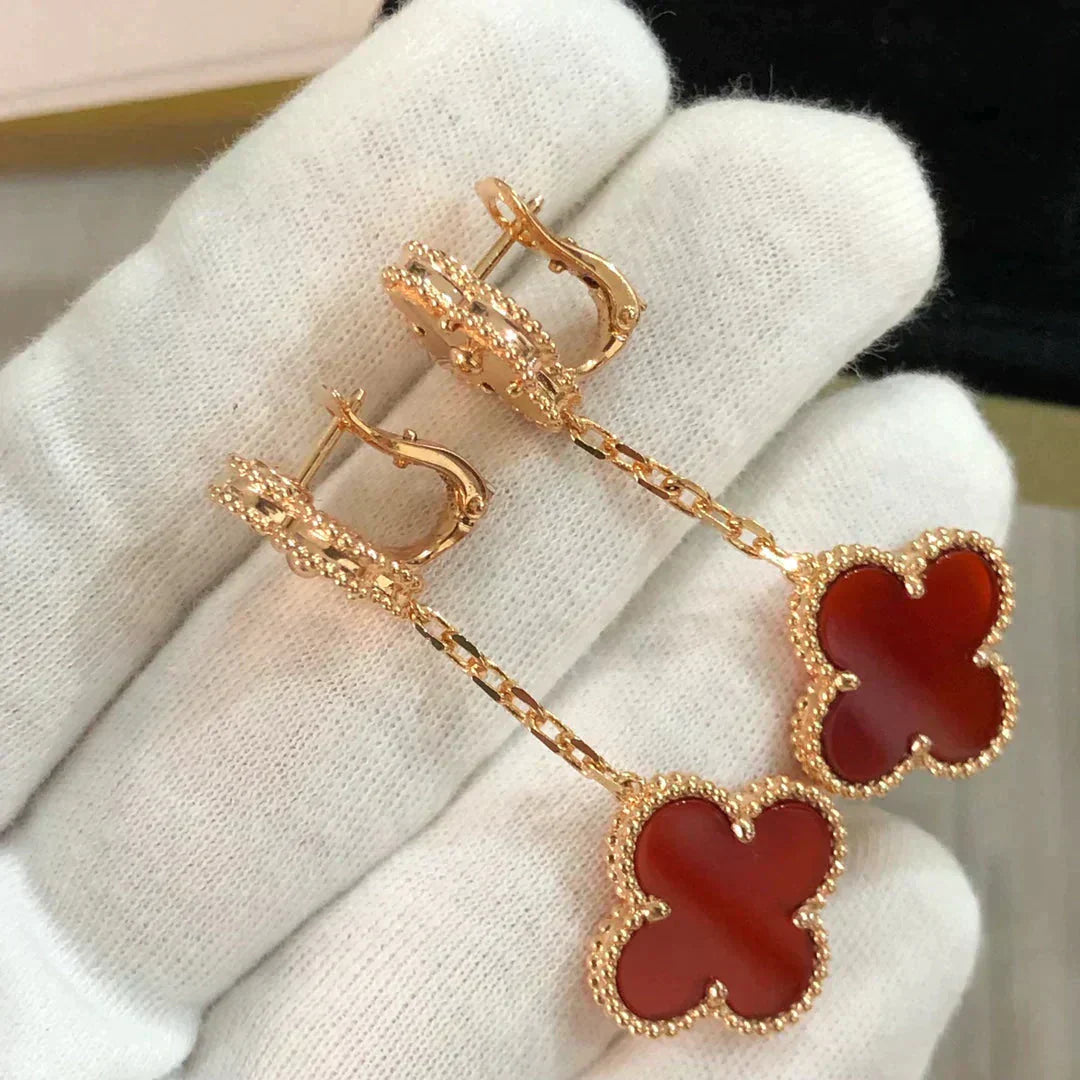[vivabelle]CLOVER 2 MOTIF  LASER CARNELIAN EARRINGS