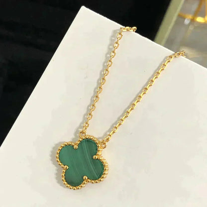 [vivabelle]CLOVER 15MM MALACHITE SINGLE FLOWER  NECKLACE
