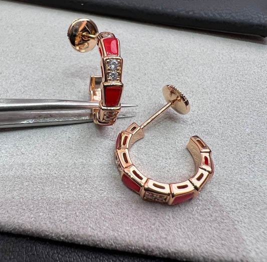 [vivabelle]SERPENTI CARNELIAN PINK GOLD EARRINGS