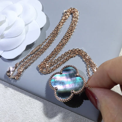 [vivabelle]CLOVER 25MM GOLD DARK MOP BIG CLOVER NECKLACE