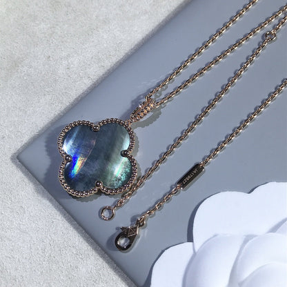 [vivabelle]CLOVER 25MM GOLD DARK MOP BIG CLOVER NECKLACE