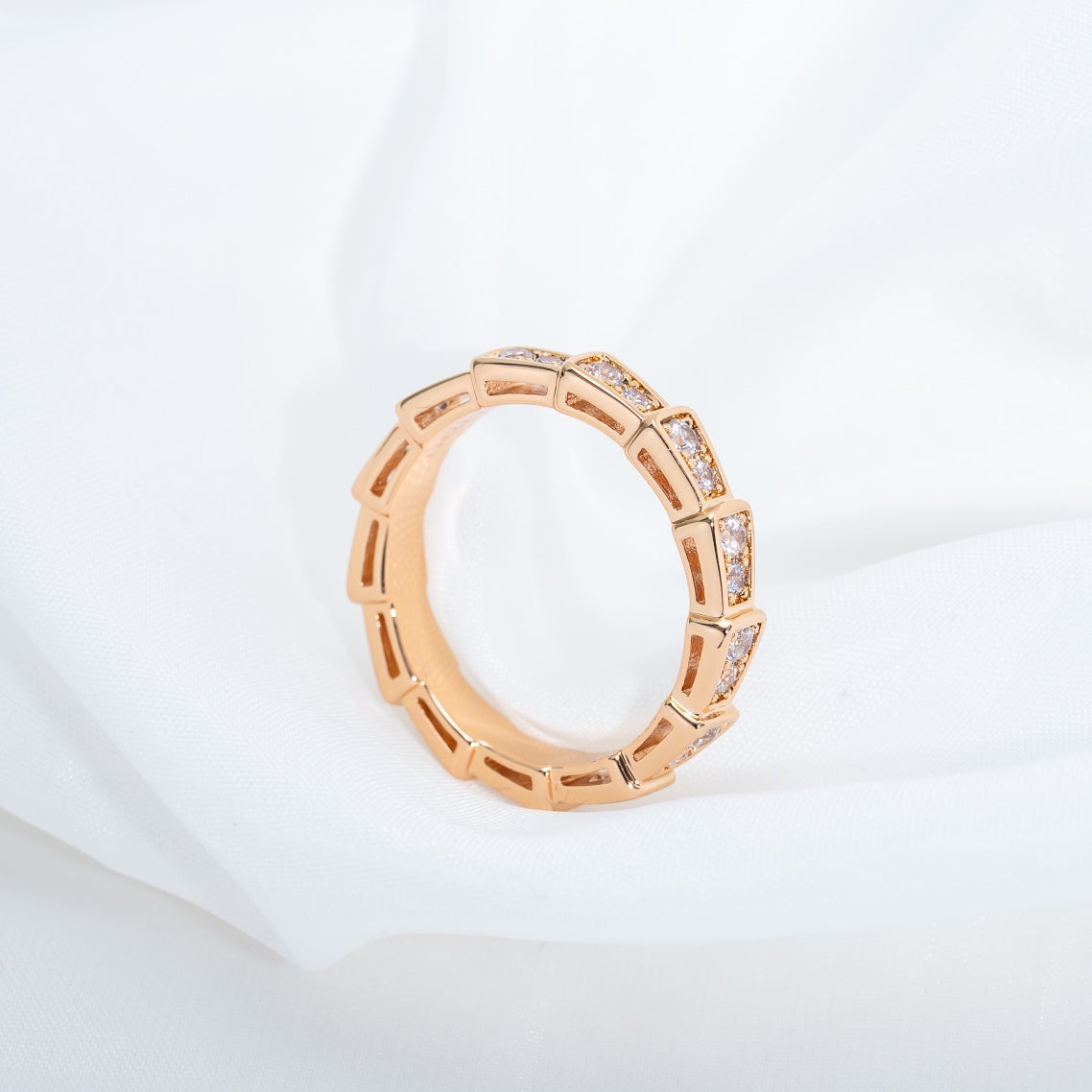 [vivabelle]SERPENTI RING PINK GOLD DIAMOND PAVED 3MM