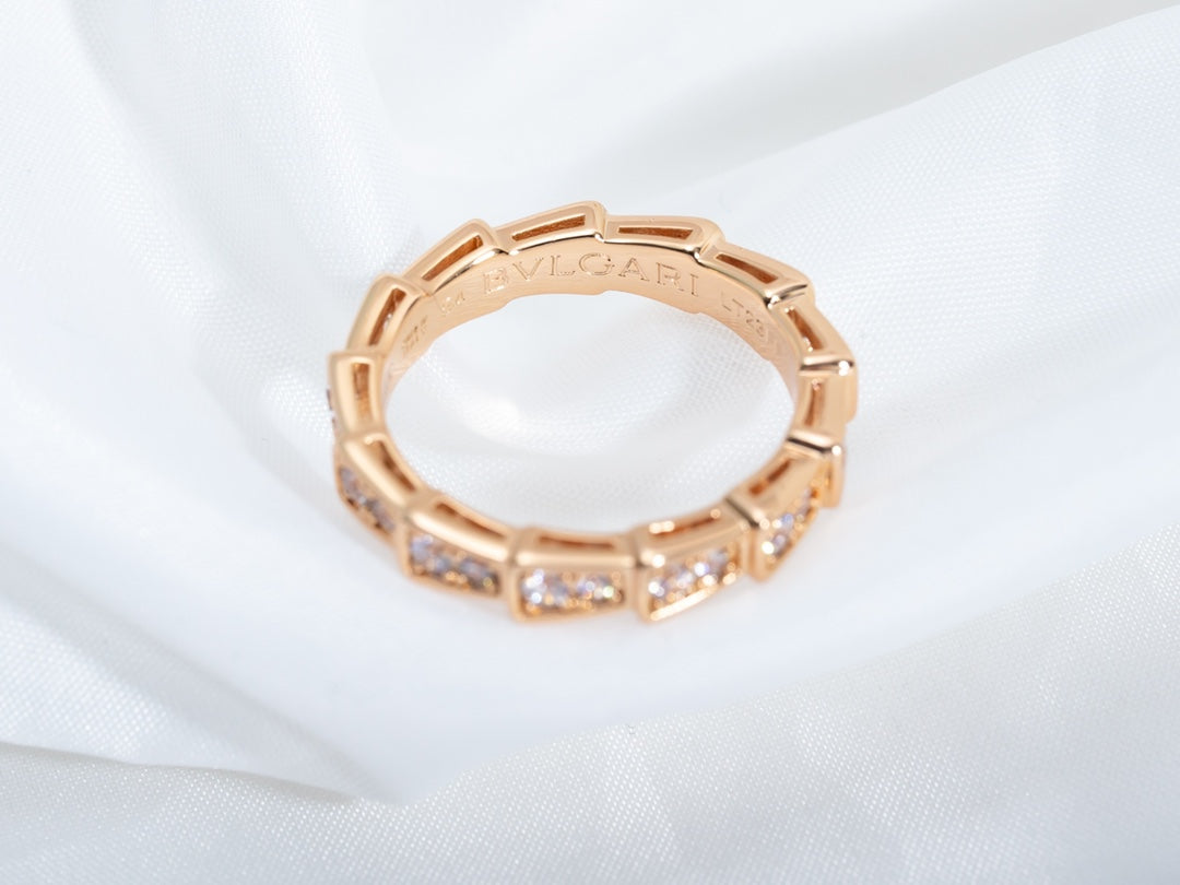 [vivabelle]SERPENTI RING PINK GOLD DIAMOND PAVED 3MM