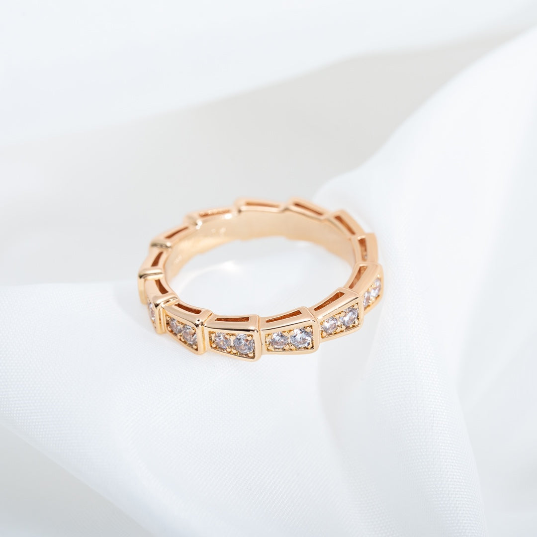 [vivabelle]SERPENTI RING PINK GOLD DIAMOND PAVED 3MM