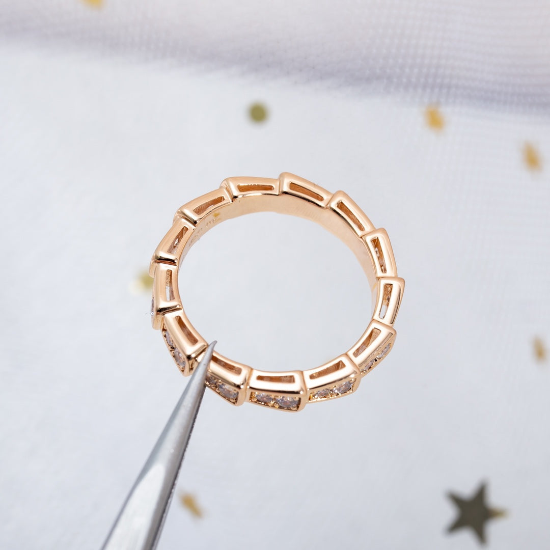 [vivabelle]SERPENTI RING PINK GOLD DIAMOND PAVED 3MM
