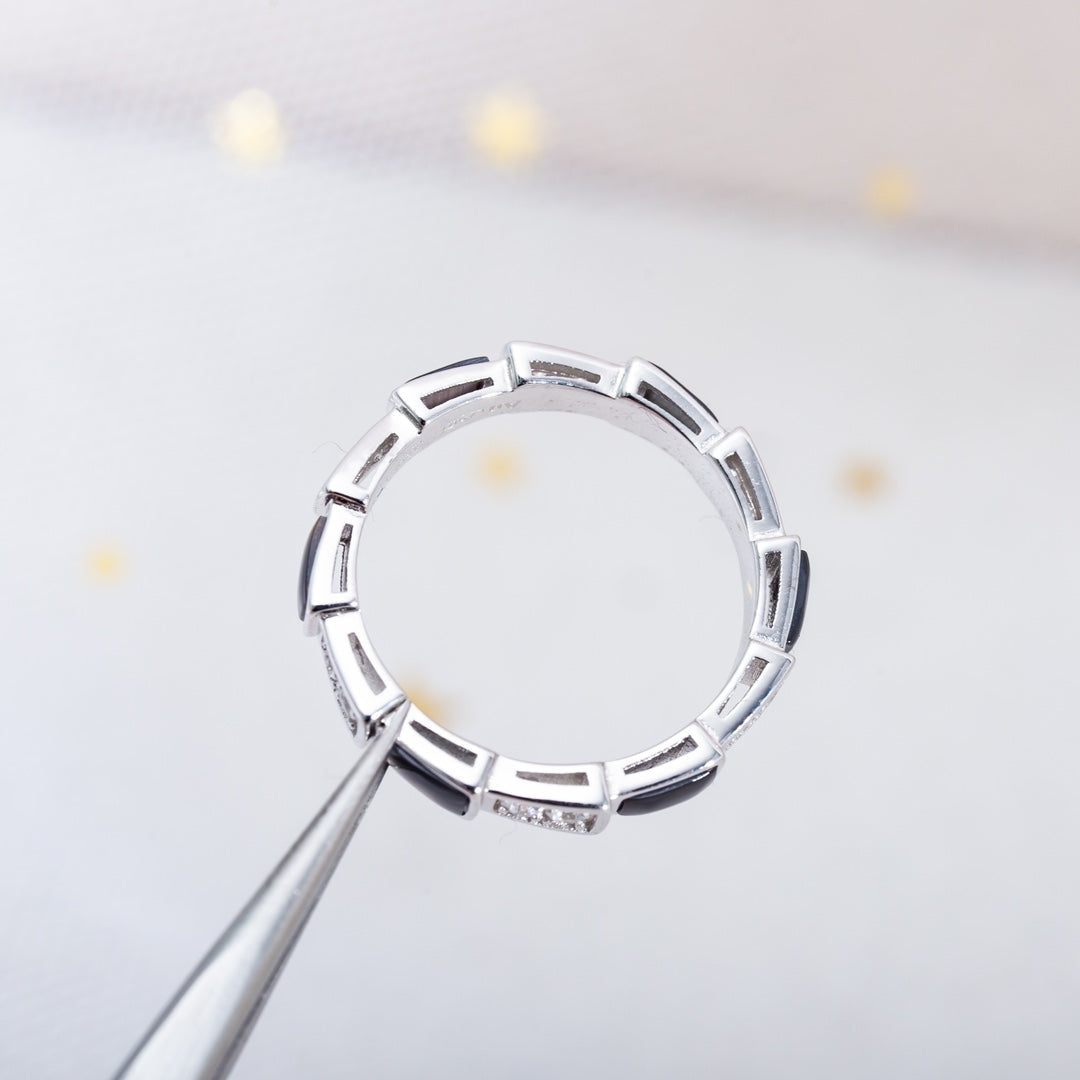 [vivabelle]SERPENTI RING SILVER  DIAMOND BLACK MOP 3MM