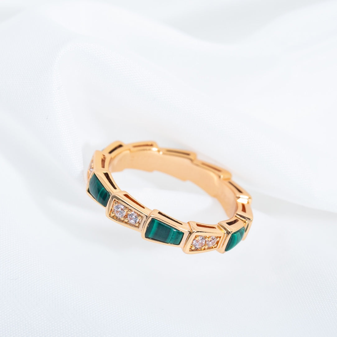 [vivabelle]SERPENTI RING PINK GOLD MALACHITE DIAMOND 3MM