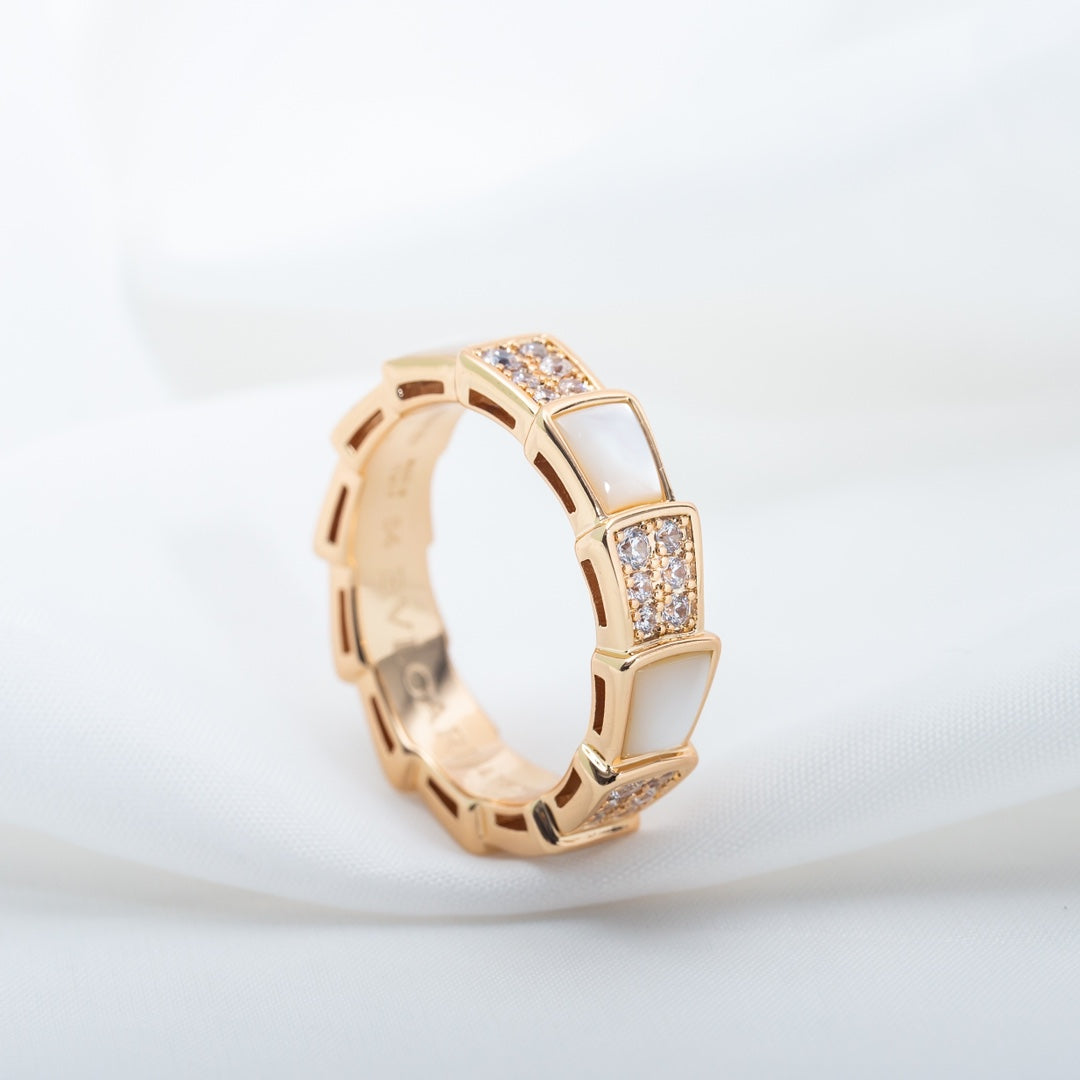 [vivabelle]SERPENTI RING PINK GOLD MOP DIAMOND PAVED 4MM