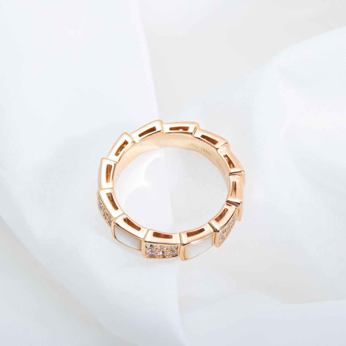 [vivabelle]SERPENTI RING PINK GOLD MOP DIAMOND PAVED 4MM