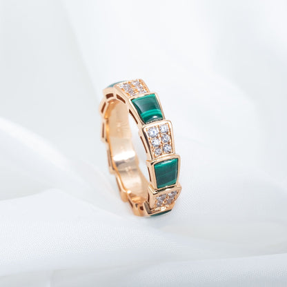 [vivabelle]SERPENTI RING PINK GOLD MALACHITE DIAMOND PAVED 4MM