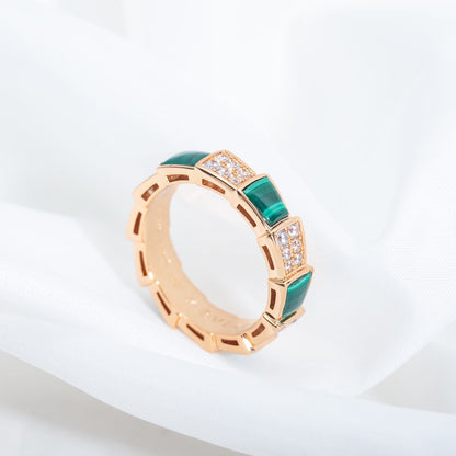[vivabelle]SERPENTI RING PINK GOLD MALACHITE DIAMOND PAVED 4MM