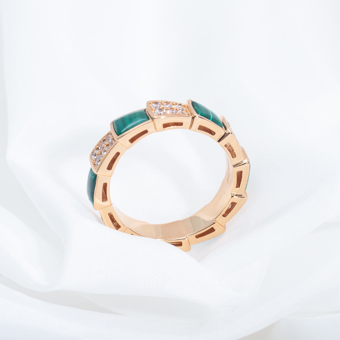 [vivabelle]SERPENTI RING PINK GOLD MALACHITE DIAMOND PAVED 4MM
