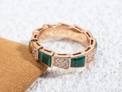 [vivabelle]SERPENTI RING PINK GOLD MALACHITE DIAMOND PAVED 4MM