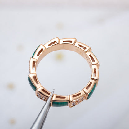 [vivabelle]SERPENTI RING PINK GOLD MALACHITE DIAMOND PAVED 4MM