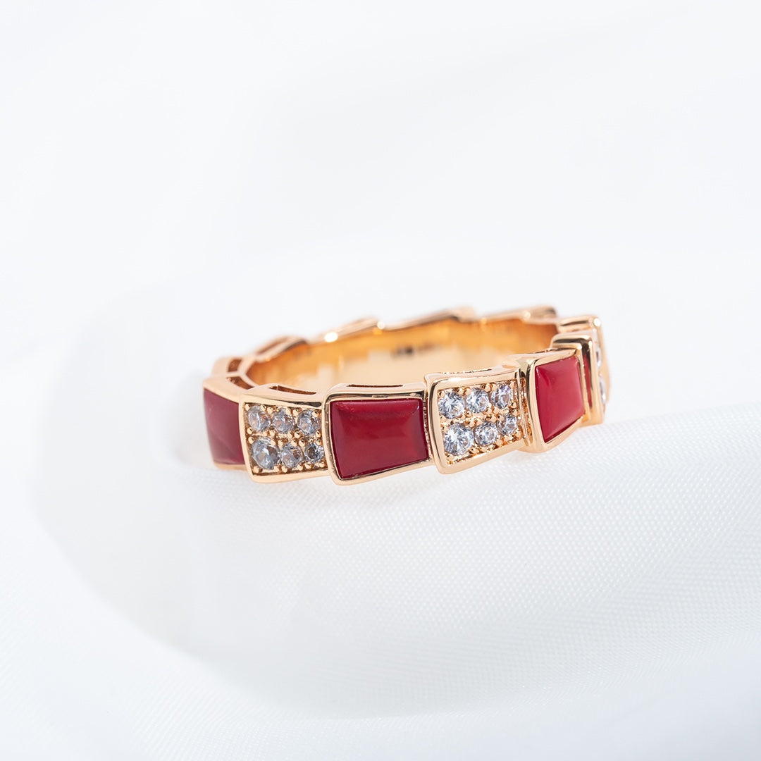 [vivabelle]SERPENTI RING PINK GOLD CARNELIAN DIAMOND PAVED 4MM