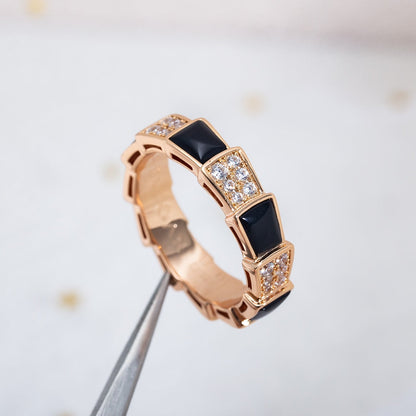 [vivabelle]SERPENTI RING PINK GOLD BLACK MOP DIAMOND PAVED 4MM