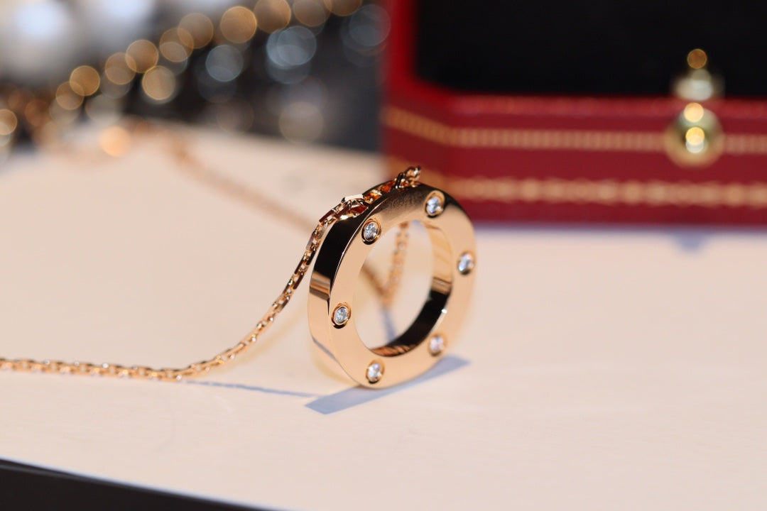 [vivabelle]LOVE NECKLACE 16MM 6 DIAMONDS PINK GOLD