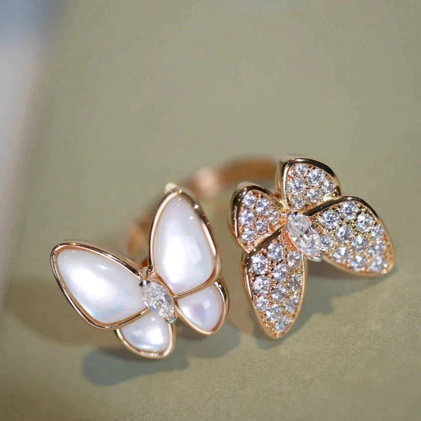 [vivabelle]TWIN BUTTERFLY DIAMOND MOP RING