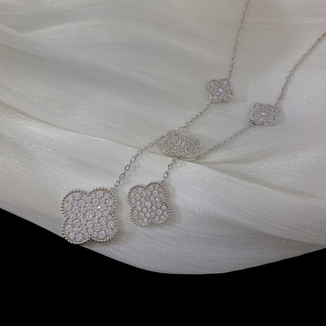 [vivabelle]CLOVER 5 MOTIFS SILVER DIAMONDS NECKLACE