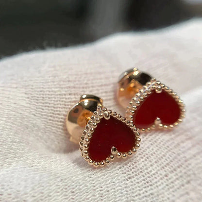 [vivabelle]HEART CARNELIAN STUD EARRINGS