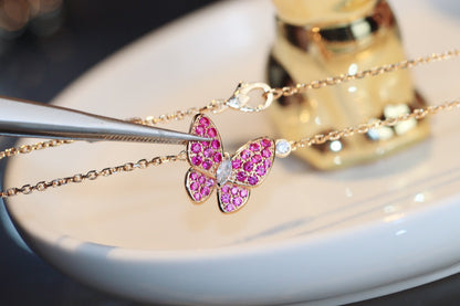 [vivabelle]BUTTERFLY RED DIAMOND ROSE GOLD NECKLACE