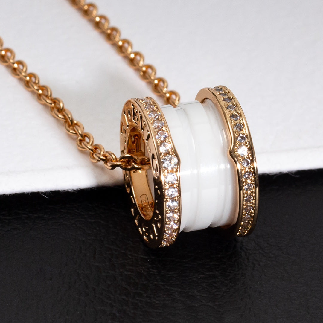 [vivabelle]ZERO 1 WHITE CERAMIC PINK GOLD DIAMOND NECKLACE