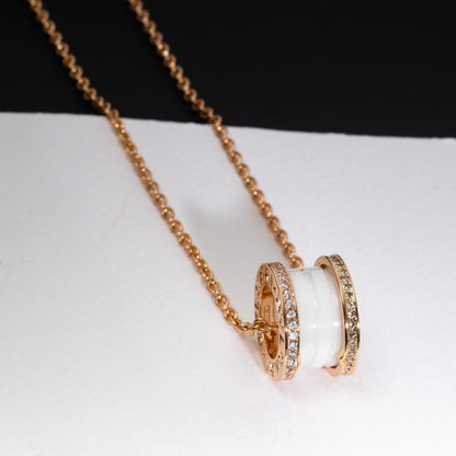 [vivabelle]ZERO 1 WHITE CERAMIC PINK GOLD DIAMOND NECKLACE