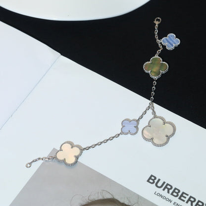 [vivabelle]CLOVER BRACELET 5 MOTIFS MOP CHALCEDONY SILVER