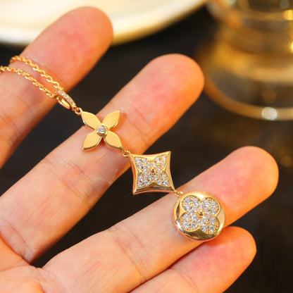 [vivabelle]STAR AND SUN DIAMOND PINK GOLD NECKLACE