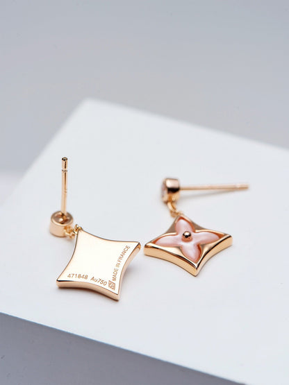 [vivabelle]DOUBLE STAR PINK GOLD MOP DROP EARRINGS