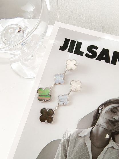 [vivabelle]CLOVER 3 MOTIFS CHALCEDONY DARK MOP SILVER EARRINGS