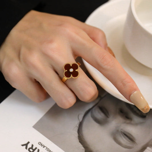 [vivabelle]CLOVER CARNELIAN RING ROSE GOLD DIAMOND