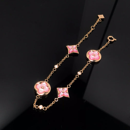 [vivabelle]STAR AND SUN 4 MOTIF PINK MOP PINK GOLD BRACELET