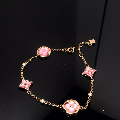 [vivabelle]STAR AND SUN 4 MOTIF PINK MOP PINK GOLD BRACELET
