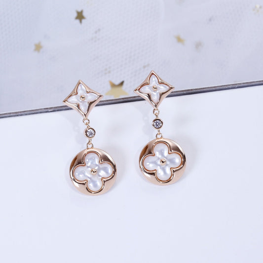 [vivabelle]STAR AND SUN PINK GOLD MOP DROP EARRINGS