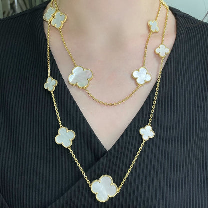 [vivabelle]CLOVER 16 MOTIF WHITE MOP GOLD NECKLACE