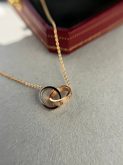 [vivabelle]LOVE NECKLACE DOUBLE RING PINK GOLD