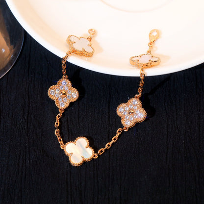 [vivabelle]CLOVER BRACELET 5 MOTIF WHITE MOP DIAMOND