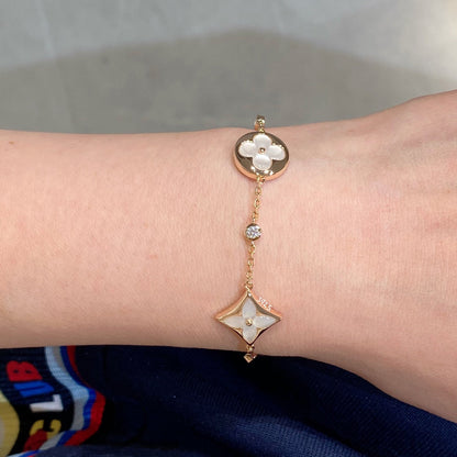 [vivabelle]STAR AND SUN 4 MOTIF WHITE MOP PINK GOLD BRACELET