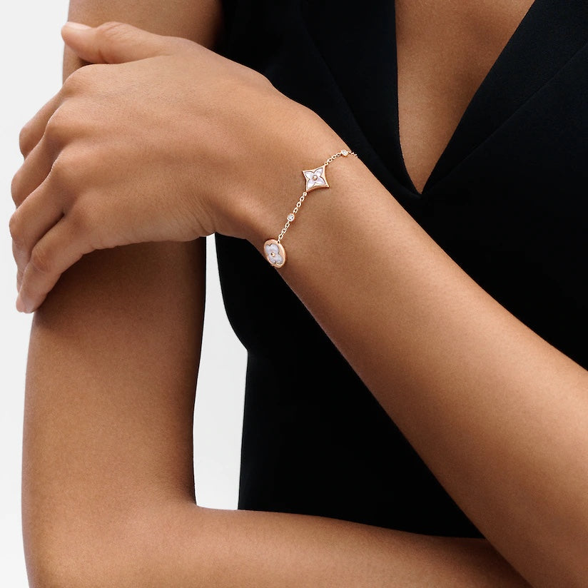 [vivabelle]STAR AND SUN 4 MOTIF WHITE MOP PINK GOLD BRACELET