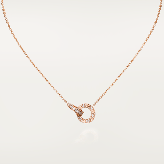 [vivabelle]LOVE 7.6MM NECKLACE ROSE GOLD AND SILVER  FULL DIAMOND