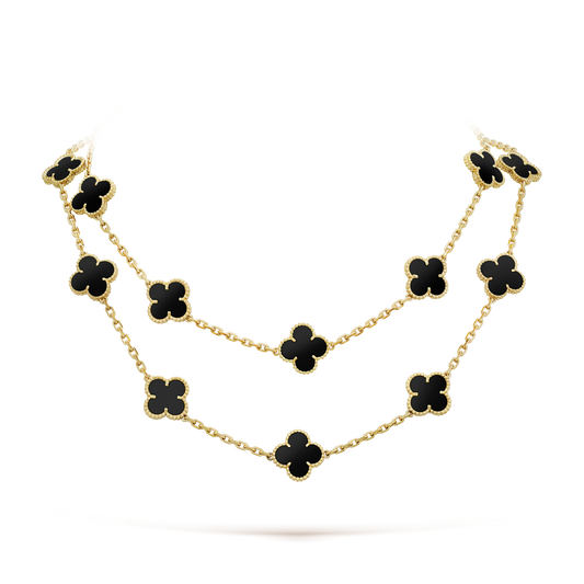 [vivabelle]CLOVER 20 MOTIFS ONYX NECKLACE