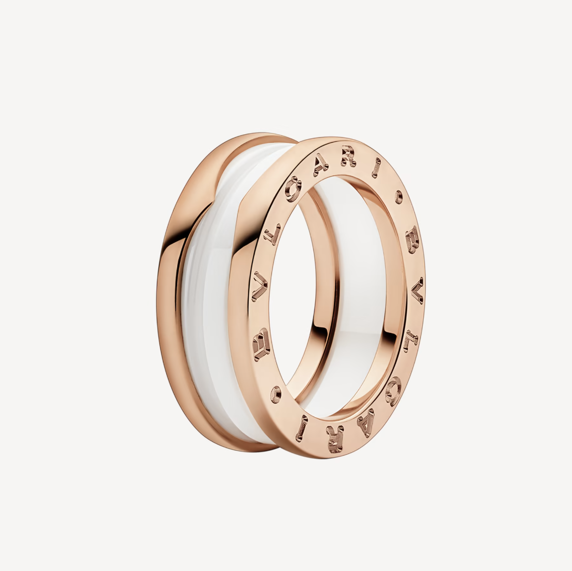 [vivabelle]ZERO 1 TWO-BAND LOOPS AND WHITE CERAMIC SPIRAL PINK GOLD RING