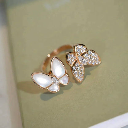 [vivabelle]TWIN BUTTERFLY DIAMOND MOP RING