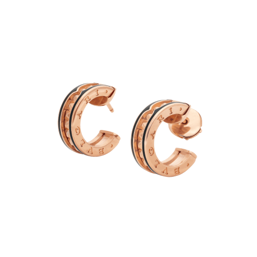 [vivabelle]ZERO 1 ROCK PINK GOLD EARRINGS WITH STUDDED SPIRAL AND BLACK CERAMIC