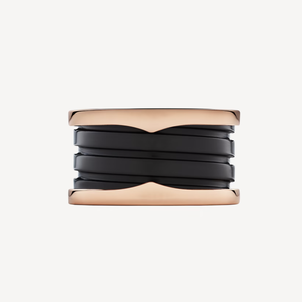 [vivabelle]ZERO 1 FOUR-BAND LOOPS AND BLACK CERAMIC SPIRAL PINK GOLD RING