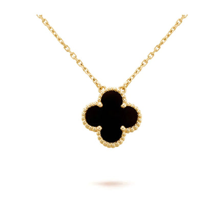 [vivabelle]CLOVER 15MM BLACK ONYX SINGLE FLOWER NECKLACE