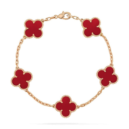 [vivabelle]CLOVER 5 MOTIFS RED AGATE  BRACELET