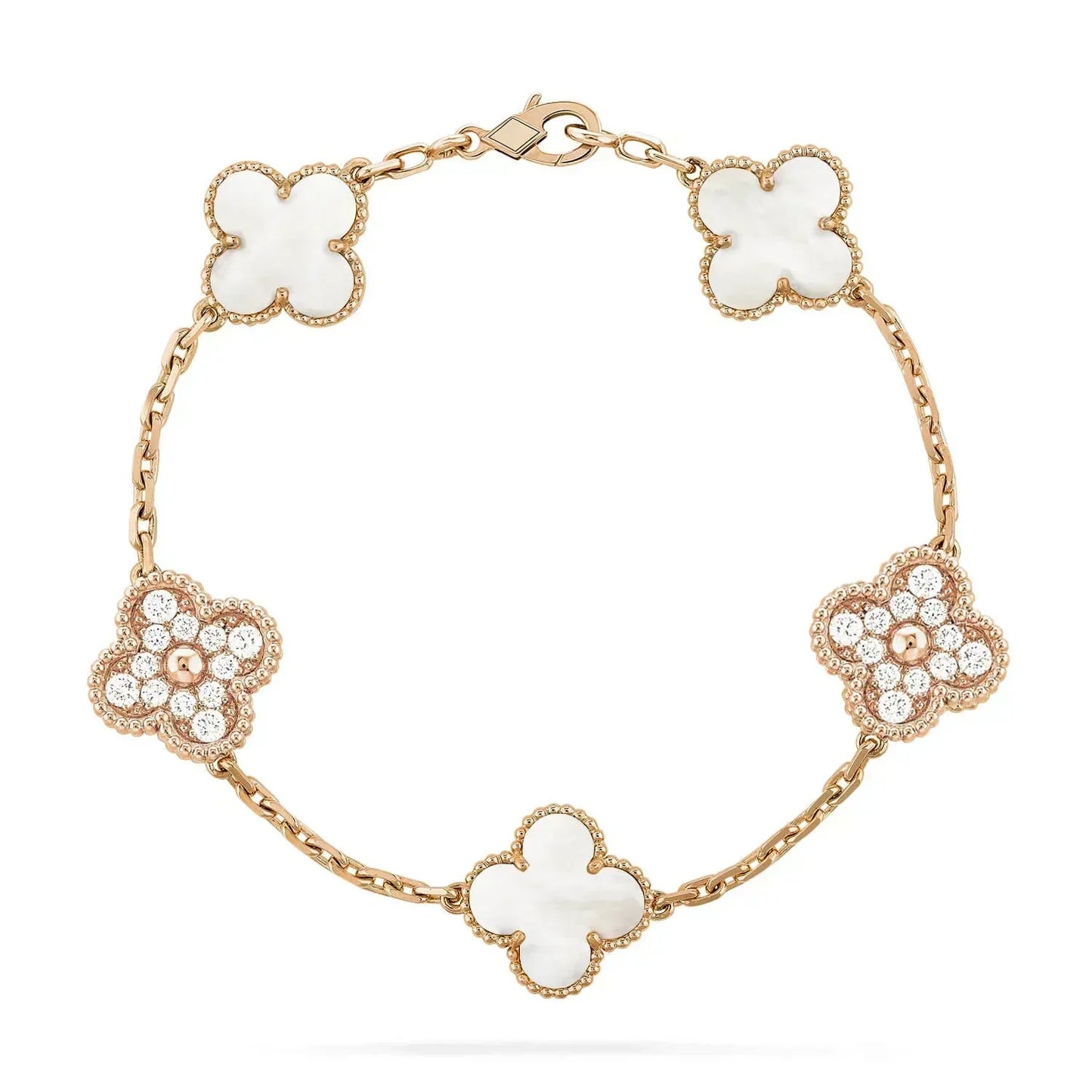 [vivabelle]CLOVER BRACELET 5 MOTIF WHITE MOP DIAMOND